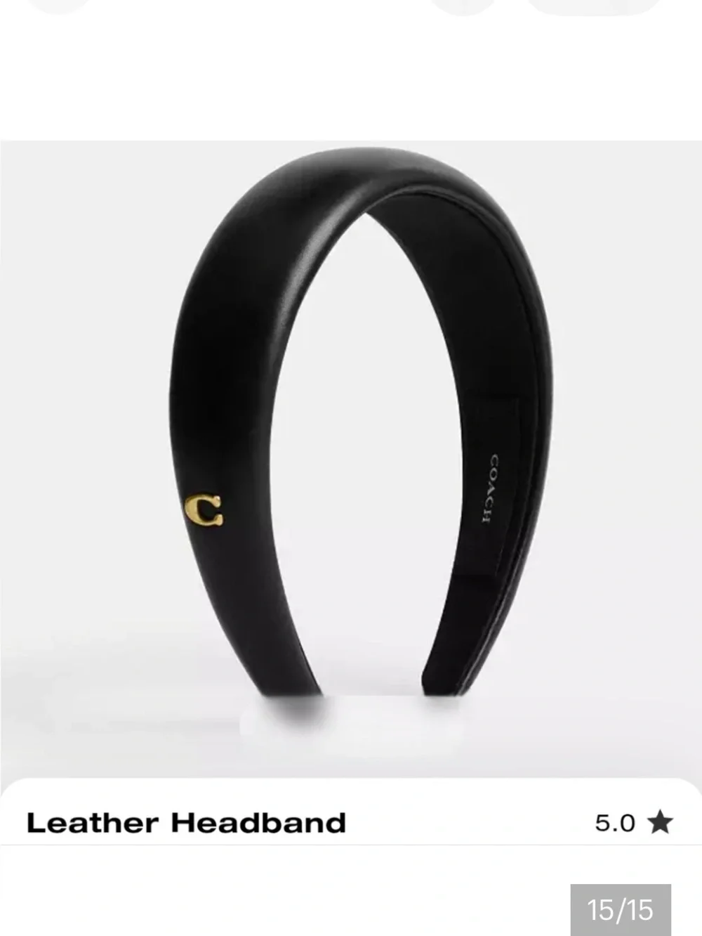 NIB Coach Black Leather Headband with Gold 'C' Accent